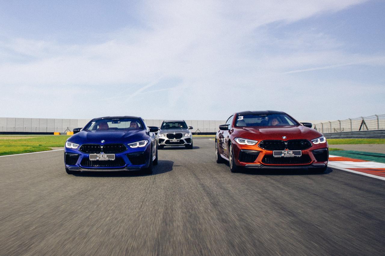Кроссоверы BMW X и купе BMW M8 на гоночном треке 