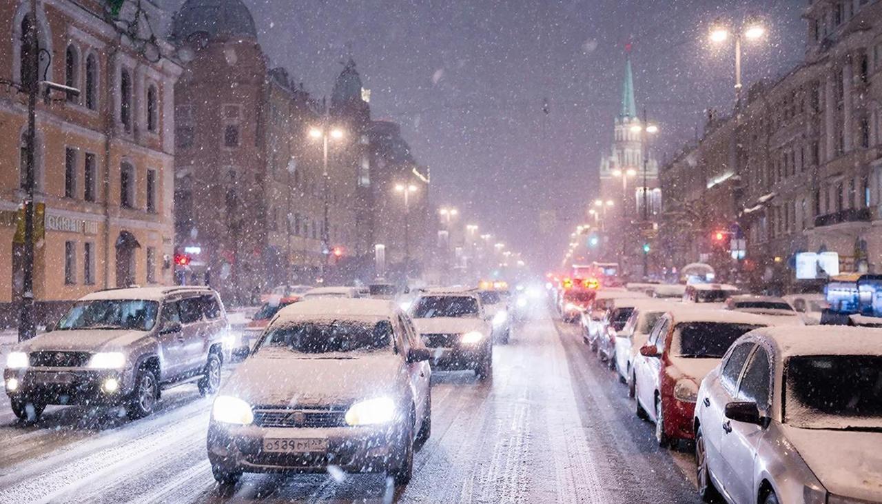 Во время снегопада в Москве