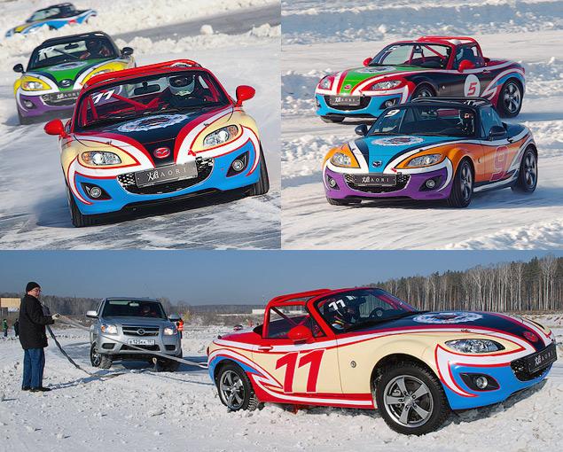 Очная гонка стала отличной проверкой не только навыков вождения на льду и скорости, но и нервов! Когда по какой-то из дисциплин у участника оказывался неуд, на трассе появлялся пикап с тросом -- снимать гонщика с бруствера.