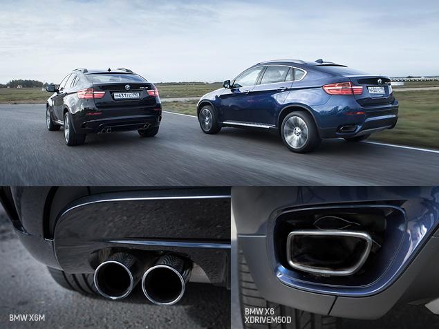 Конечно, четыре круглых выхлопных патрубка X6 M смотрятся круче, чем пара их коллег у xDriveM50d. Но главное -- разница в звуке: тут "эмка" кладет дизельную машину на обе лопатки