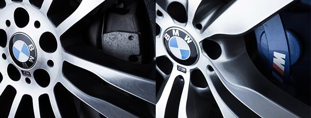 Тормозные диски у обоих машин чугунные, но у M-версии они больше, и суппорты серьезнее