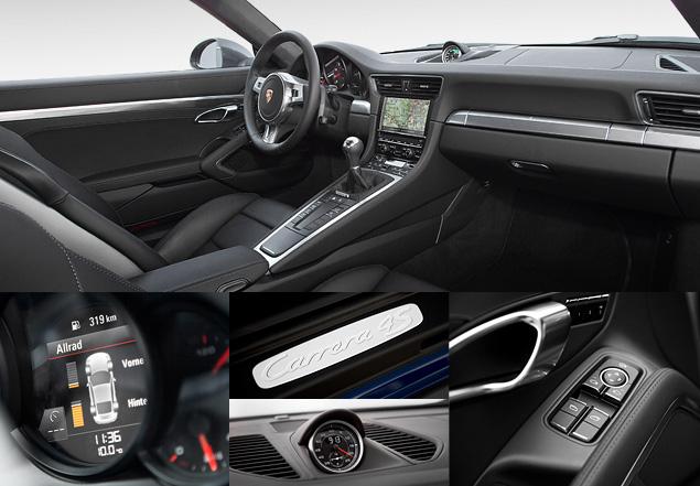 Никаких изменений в интерьере полноприводных 911 Carrera 4 и 4S не произошло. Добавились лишь оригинальные накладки на пороги, а на цифровой дисплей на приборной панели теперь можно вывести информацию о распределении момента между осями (на фото слева внизу)