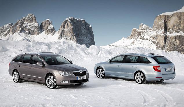 Европа, зима, горы... Для полноты картины "Супербу" не хватает только багажника для лыж на крыше.