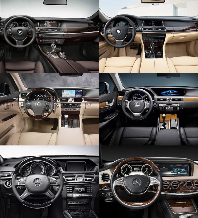 Угадайте, где тут BMW седьмой и пятой серии? Только не думая! А сможете отличить Lexus GS от LS? Зато с «Мерседесами» Е- и S-класса долго думать не придется.
Правильные ответы: слева - BMW 5-Series, Lexus LS и Mercedes-E-Class.