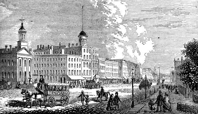 Детройт XIX века -- пока еще не "город моторов", а город конных повозок.