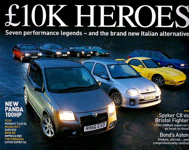 «Герои за десять тысяч фунтов. Семь мощных легенд и совершенно новая итальянская альтернатива». Среди легенд в EVO лучшим оказался Renault Clio V6, который не смог удержаться на хвосте Fiat Panda 100HP на мокрой дороге. Британские журналисты назвали Panda «честной маленькой машинкой с драйверскими способностями выше среднего».