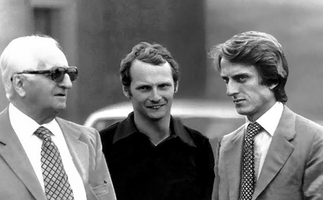 Слева направо: Энцо Феррари, Ники Лауда и Лука ди Монтеземоло.