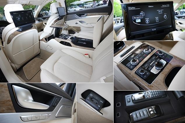 В базовой версии Audi A8 L сзади устанавливается обычный трехместный диван. Пара раздельных сидений - это опция для всех модификаций, кроме "топовой", с мотором W12 (для нее это стандартное оборудование). Массивная центральная консоль, делящая диван сзади на две части - тоже устанавливается за доплату. Однако заказав самое роскошное заднее кресло с четырьмя программами массажа и пятью уровнями интенсивности (у обычного - две программы и три уровня интенсивности), покупатель получит в нагрузку еще и "продвинутую" центральную консоль с блоком управления климатом, пультом MMI, откидную подставку для ног, пару ЖК-дисплеев и так далее.

Массажем и собственным блоком электрорегулировок, к слову, может быть оснащено и левое заднее сиденье. Кроме того, оба кресла самостоятельно отодвигаются в крайнее вертикальное положение при открывании задних дверей - для облегчения посадки-высадки.