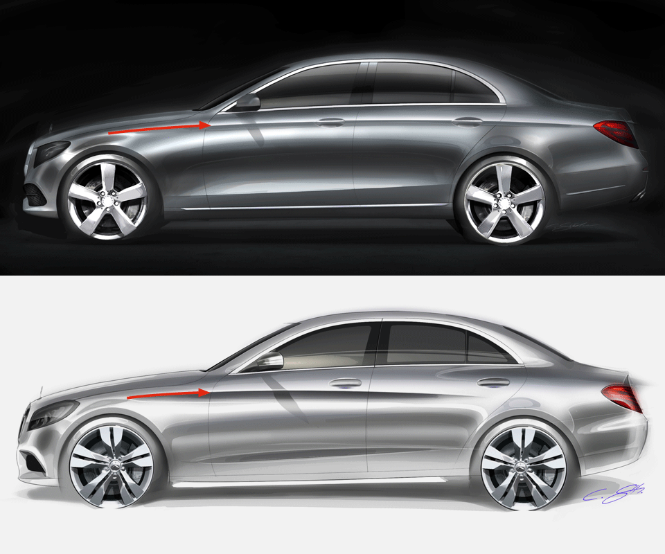 Две линии, одна из которых обойдется в миллион рублей. Сверху E-Класс, снизу C-класс. Все просто, не правда ли?