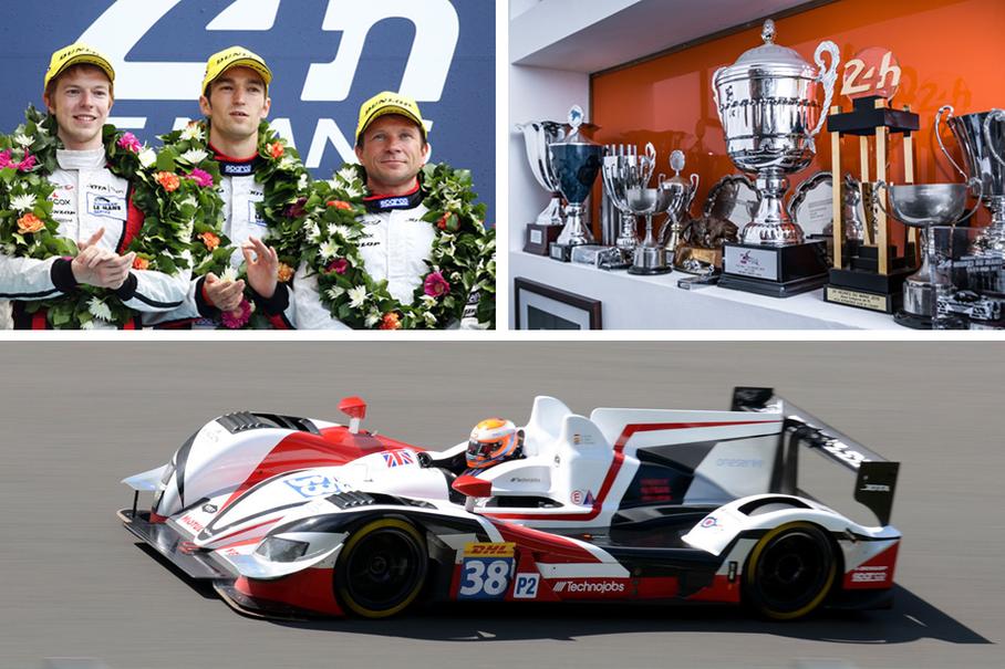 В 2014 году команда Jota Sport выиграла марафон в Ле-Мане на прототипе Zytek Z11 SN. Автомобилем управляли только британцы: Оливер Терви, Харри Тинкелл и Саймон Долан (слева направо на верхней фотографии). Но это не единственная победа коллектива – на базе выставлена целая коллекция призов, выигранных в гонках спортпрототипов в разных чемпионатах. На самом деле, кубков даже больше – настолько, что офисе их разместить просто не получилось. Например, приз за победу в Ле-Мане стоит на стойке ресепшена.