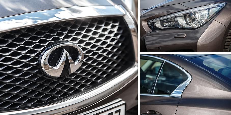 Половина очарования Q50 кроется в деталях. Посмотрите, например, на хитрющую линию, идущую через заднюю стойку. Или трехмерную решетку радиатора. Или сложносочиненный передний бампер. Скульптура! 