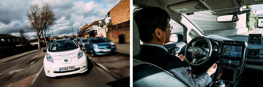 Беспилотный Nissan Leaf во время февральских тестов в Лондоне. Сегодня 360-градусную картину мира вокруг электромобиля собирают аж 12 камер, 4 лидара и 5 радаров.