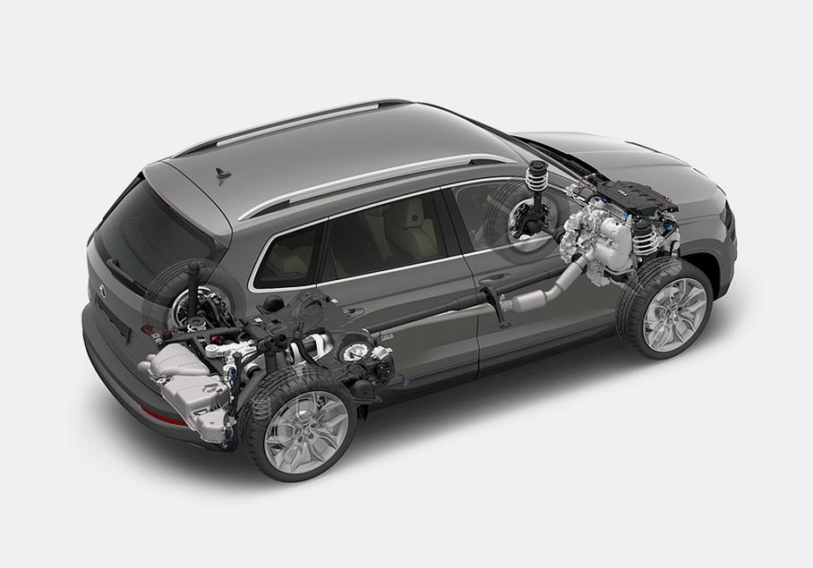 Линейка двигателей для Karoq пока состоит из двух бензиновых (1.0 и 1.5) и трех дизельных агрегатов (1.6 и две версии 2.0) мощностью от 115 до 190 л.с. Коробки передач: DSG с сухим (DQ200) и мокрыми (DQ250 и DQ381, идет на мощные дизели) сцеплениями и 6-ступенчатая «механика»