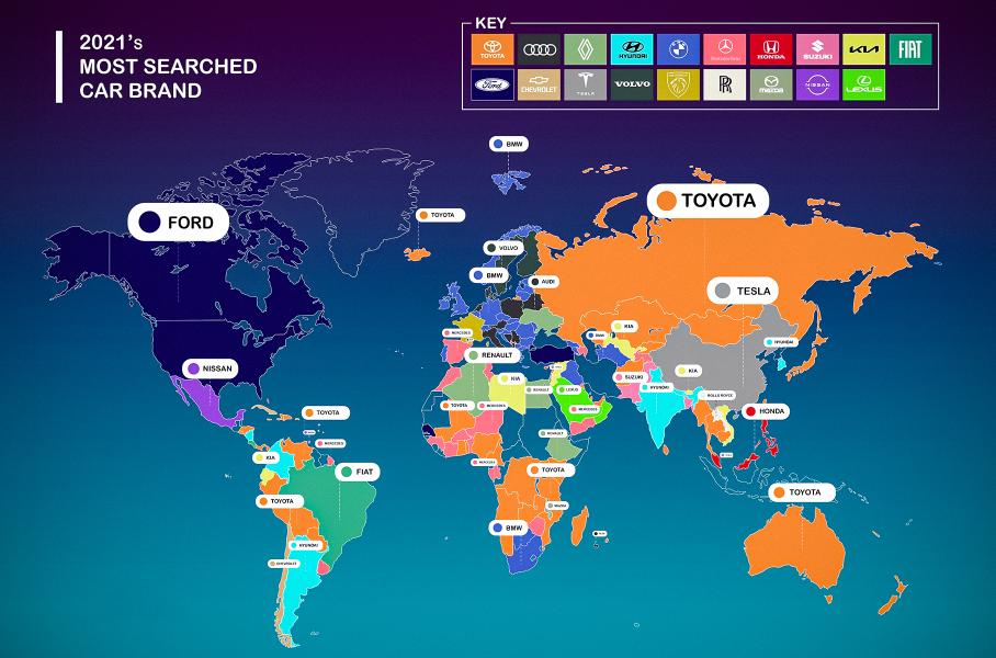 Toyota стала самым популярным автомобильным брендом в Сети в 2021 году