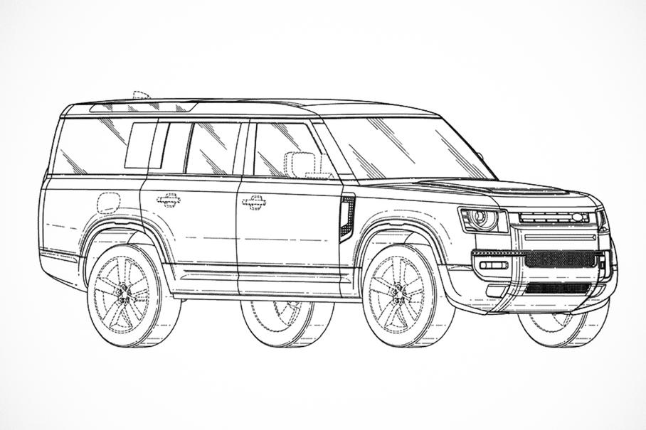Удлиненный Land Rover Defender 130 раскрыли на патентных изображениях