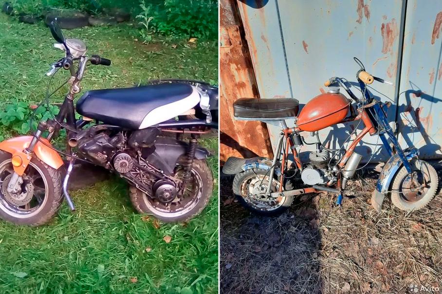 Мопед слева взят [из этого объявления](https://www.avito.ru/sankt-peterburg/mototsikly_i_mototehnika/momed_d8_2370523151), а справа — [из этого](https://www.avito.ru/vologda/mototsikly_i_mototehnika/samodelka_1818958306)