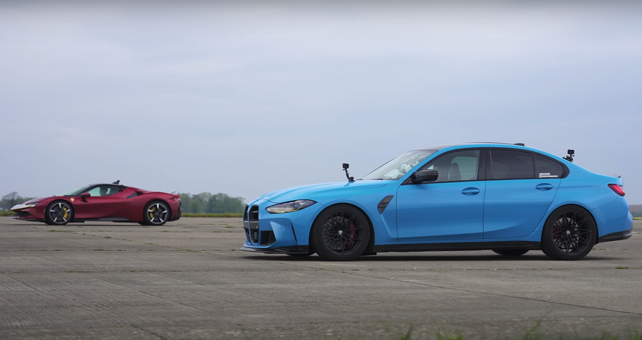 Видео: супергибрид Ferrari сравнили с «заряженным» седаном BMW M3