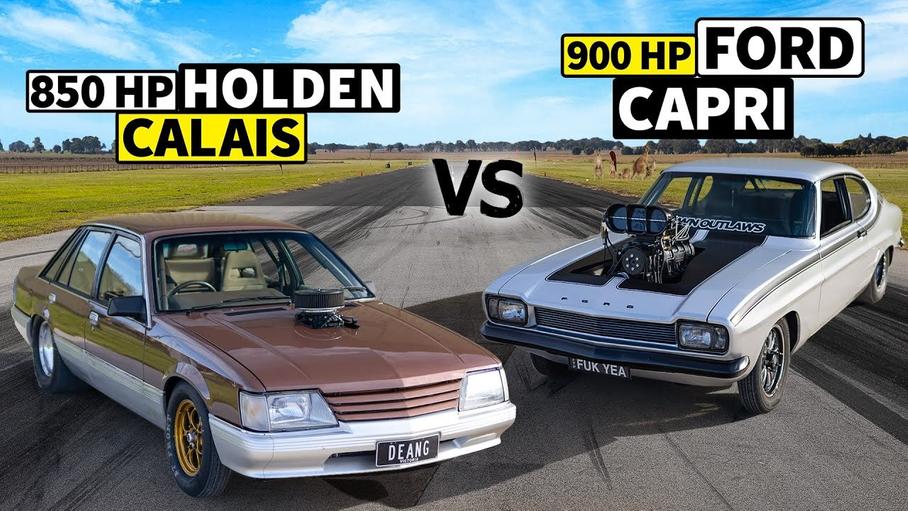 Видео: дрэг-гонка 850-сильного седана Holden и 900-сильного купе Ford