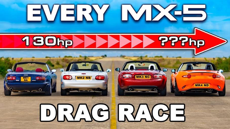 Видео: четыре поколения Mazda MX-5 сошлись в гонке по прямой