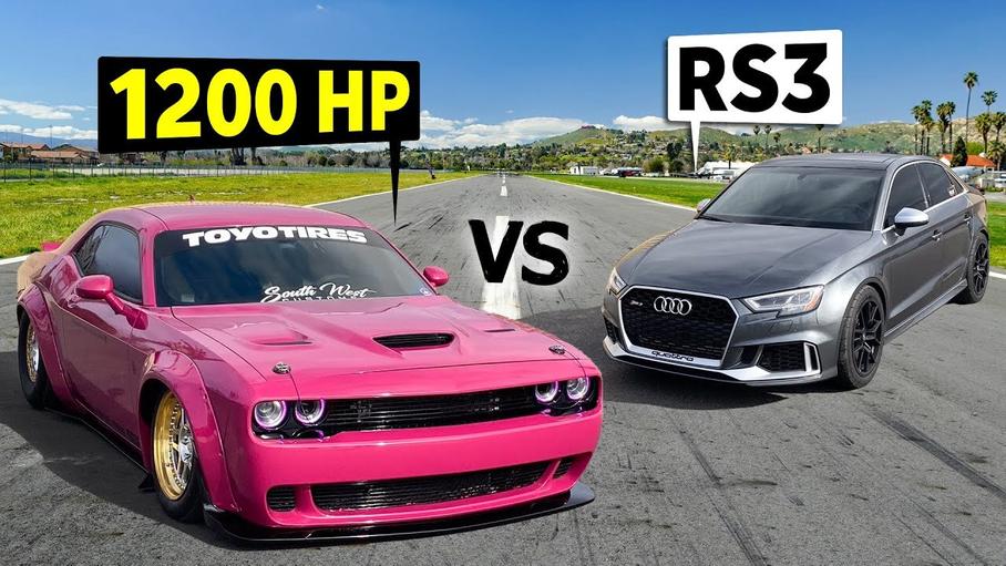 Видео: купе Dodge Challenger Hellcat устроило гонку с седаном Audi RS 3