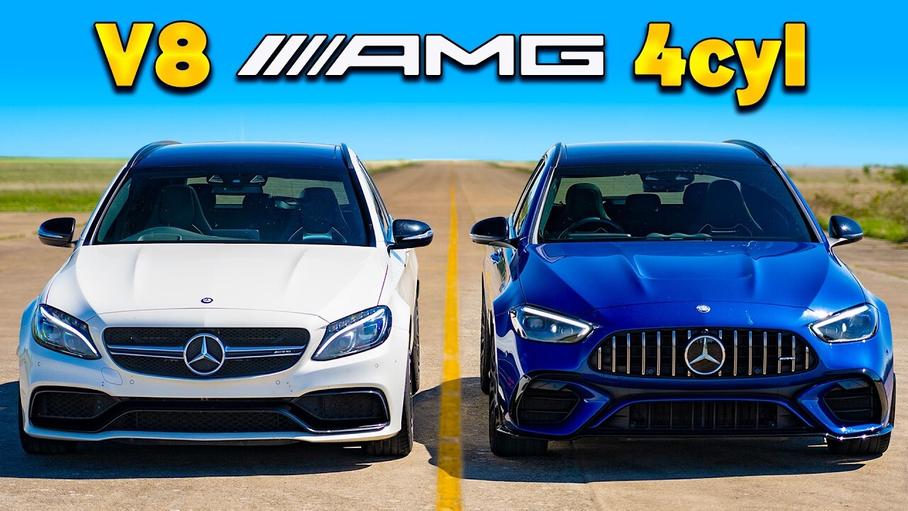 Два поколения Mercedes-AMG C 63 сразились в гонке по прямой: V8 против турбочетверки