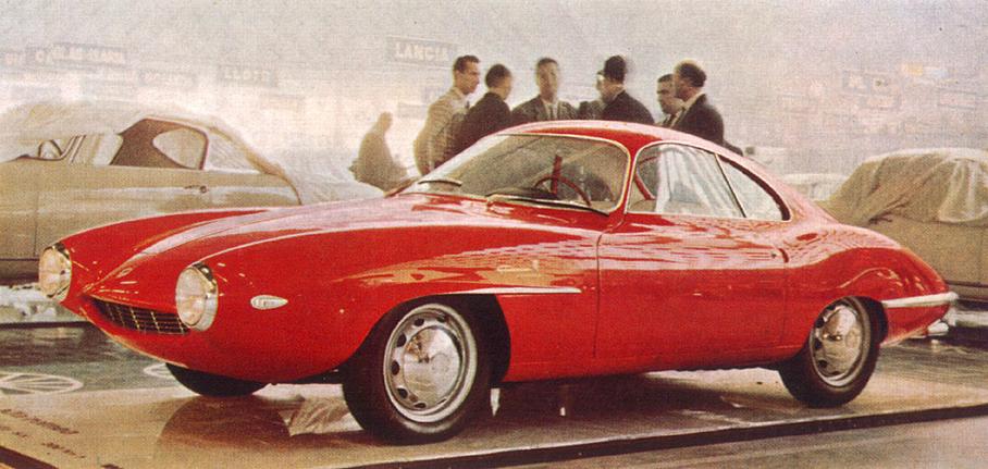 Alfa Romeo Giulietta Sprint Speciale Prototipo (Bertone), 1957. Прототипы были представлены на автосалонах в Турине, Женеве и Париже в 1957 году. От серийного автомобиля их отличало отсутствие традиционного "скудетто" на передке и низко посаженные фары головного света.